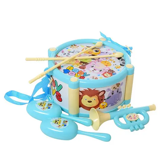 Дитячі Музичні інструменти Bambi 890-18 (Turquoise) барабан, дудка, маракаси - фото 1
