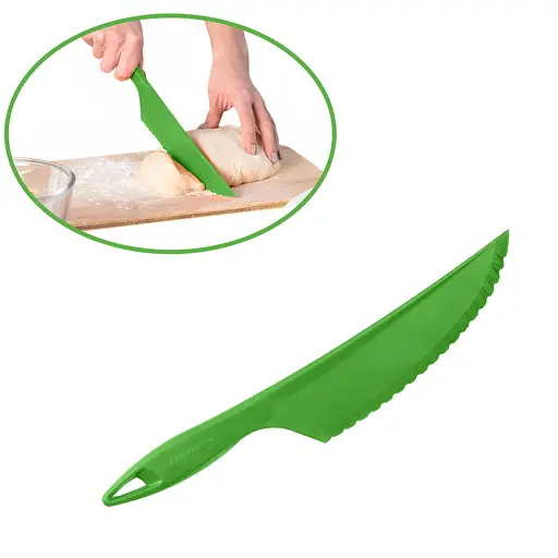 Пластиковий кухонний ніж для силіконового килимка крему, торта, тіста овочів та фруктів 30.5 см, Kitchette Салатовий 84347 - фото 2