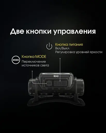 Налобний ліхтар Nitecore NU40 із датчиком наближення USB Type-C 1000лм - фото 4
