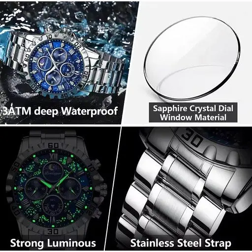 Мужские наручные часы Poedagar MoonLight (Серебристый) - фото 8