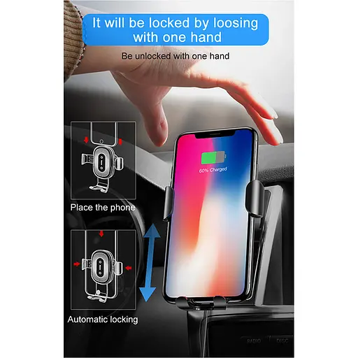 Автотримач з БЗП Baseus Gravity Wireless Air Vent (WXYL) Чорний - фото 7