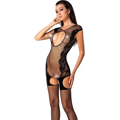 Ажурный бодистокинг с чулками Passion BS082 black One size