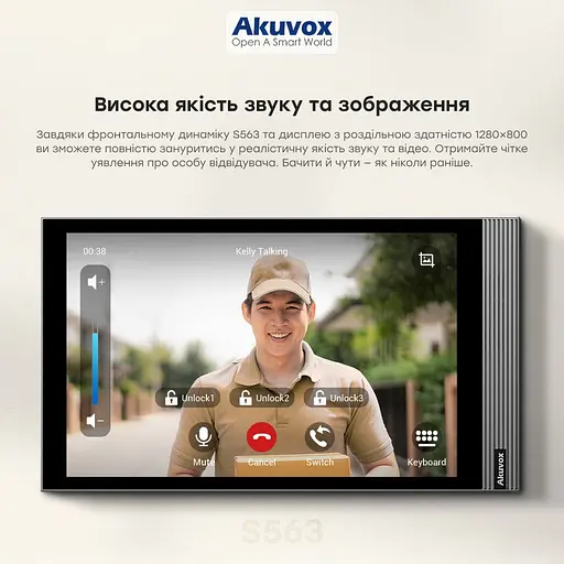 Видеодомофон 8” WiFi Akuvox S563W Black SIP Android с Bluetooth (00-00002332) - фото 5