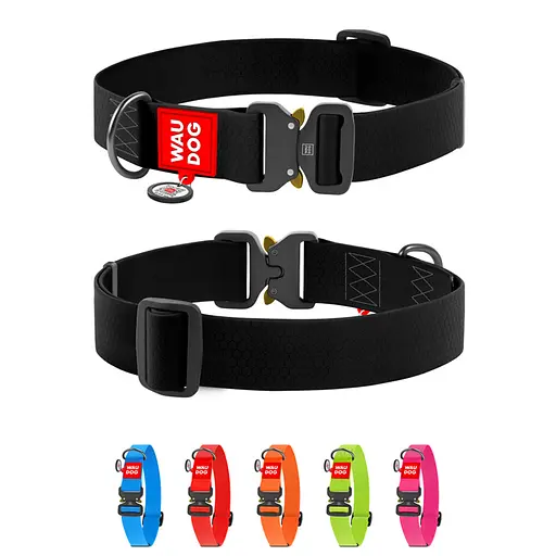Ошейник для собак водостойкий Waudog Waterproof с QR-паспортом металлическая пряжка-фастекс Ш 40 мм Д 46-70 см черный - фото 2