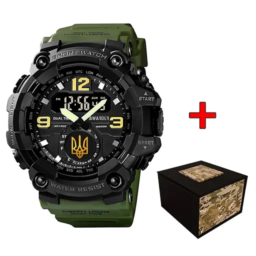 Наручные часы мужские 004AGUAGD Тризуб золото Зеленые + Коробка. Awarder acs0031902