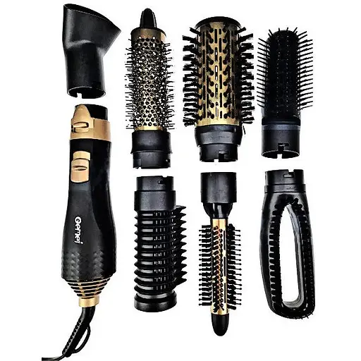 Фен браш стайлер Gemei Gm-4842 7 в 1 з насадками що обертаються щітка для вирівнювання та завивки волосся гребінець - фото 1