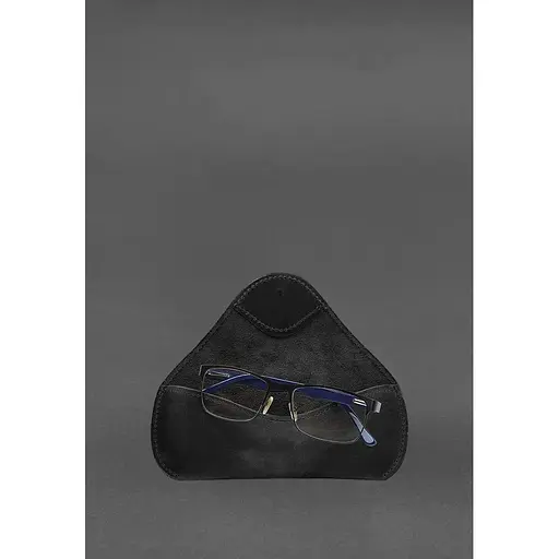 Кожаный чехол для очков BlankNote Crazy Horse с клапаном на резинке Черный - фото 7