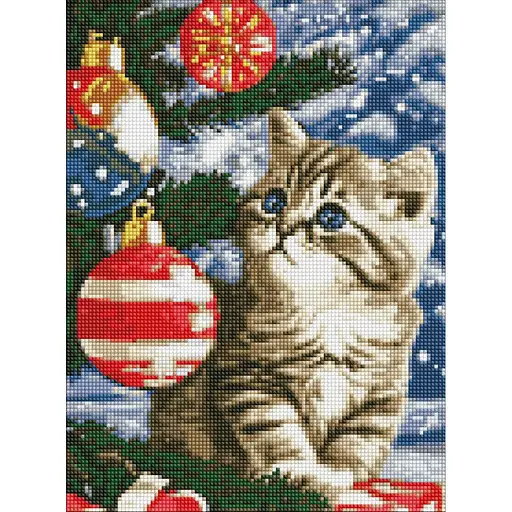 Алмазна мозаїка без підрамника Кошеня під ялинкою AMO7787 30х40 см