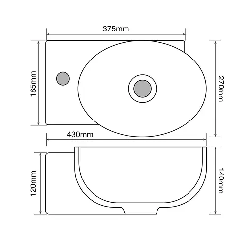 Умивальник підвісний Mixxus Premium Diverse-1201-R 400x215x140 мм з отвором під змішувач та перелив MP6506, Білий - фото 6