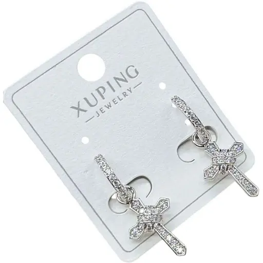 Сережки хрестики Xuping з камінням з медичного сплаву під срібло - фото 1