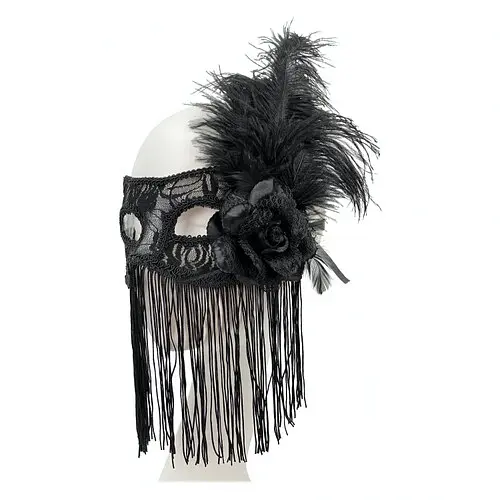 Маска Бальная с пером и бахромой - фото 1