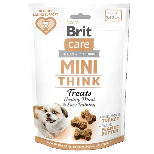 Ласощі Brit Care Mini Treats Think для собак малих порід для підтримки розумових здібностей з індичкою смак арахісового масла 50 г - фото 1