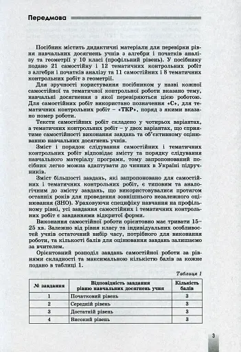 Алгебра та геометрія 10 клас. Збірник самостійних і тематичних контрольних робіт. Профільний рівень - фото 2