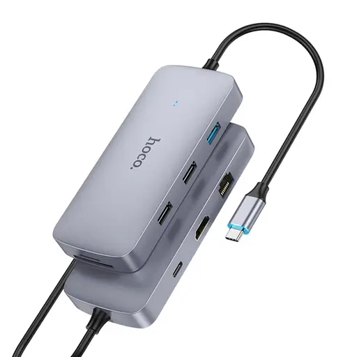 Кабель перехідник Hoco HB32 Season Type-C 8 in 1 мulti-function converter сірий - фото 2