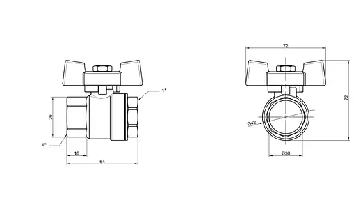 Кран кульовий Thermo Alliance Standart 1" ВВ прямий, PN40, метелик SD602NW25PN40 - фото 3