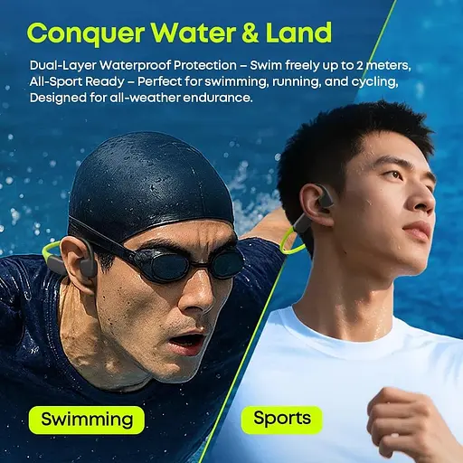 Бездротові кісткові навушники Langsdom BE23 чорно-зелений 32 Гб - фото 10