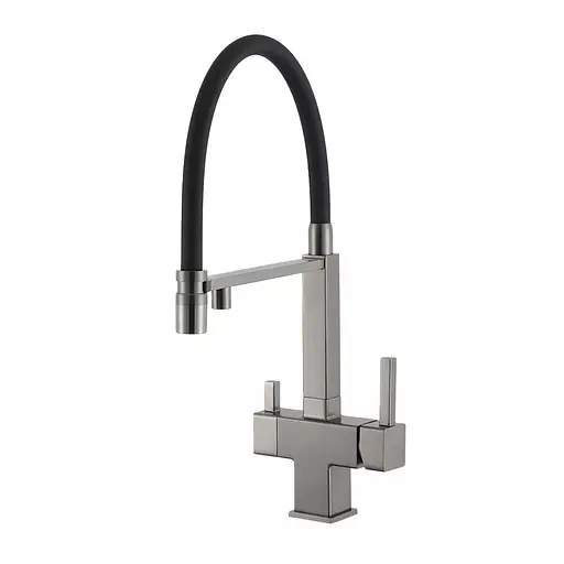 Змішувач для кухні під фільтр з гнучким виливом чорний матовий Frap G4395-59 Графитовый хром - фото 1