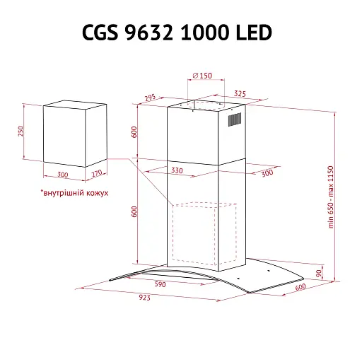 Вытяжка островная PERFELLI CGS 9632 I 1000 LED - фото 12