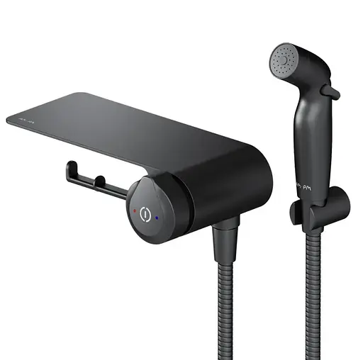 Гігієнічний душ Am.Pm X-Joy із змішувачем та полицею, чорний матовий F0H85A822 - фото 1