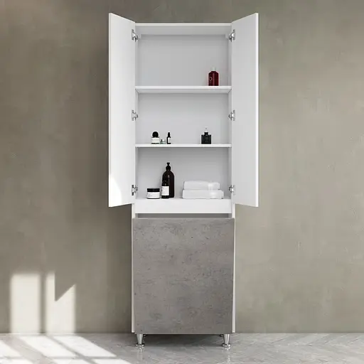 Пенал Am.Pm Gem S 60 см підлоговий з кошиком білий глянець/базальт M91CRX0601BF38, Білий - фото 3