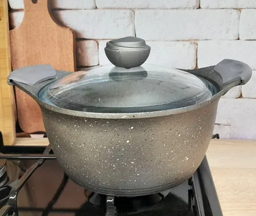 Каструля зі скляною кришкою O.M.S. Collection 3120 з гранітним покриттям 26 см 5.6 л Сірий (Туреччина) - фото 3