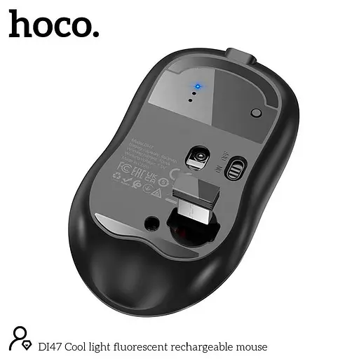 Миша Hoco DI47 Cool світло-флуоресцентна акумуляторна миша 2.4G / BT чорна - фото 6
