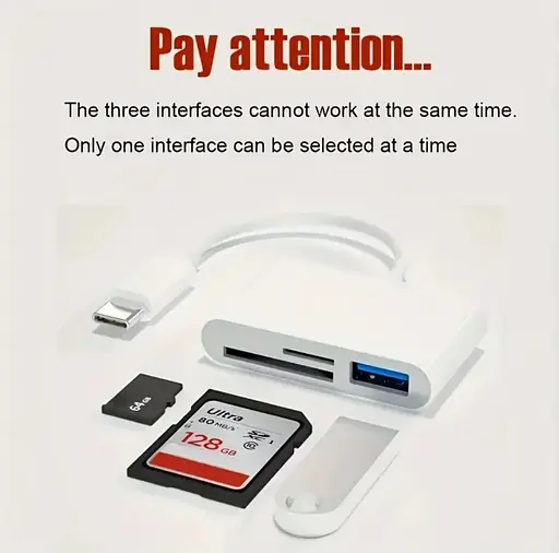 Універсальний кардридер 3-в-1 (SD/TF/CF) з Type-C і USB-портами, OTG-адаптер для телефонів, ноутбуків та ін. - фото 5