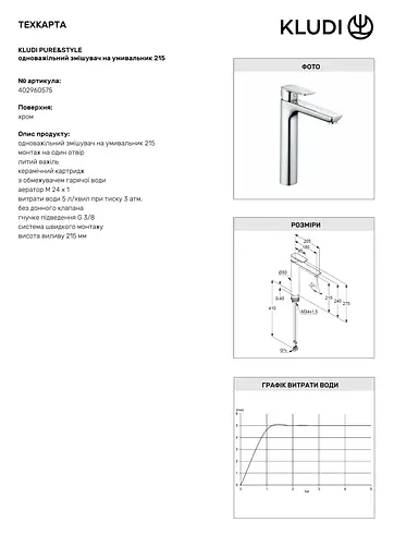 Смеситель для умывальника Kludi Pure&Style DN 15 402960575 - фото 4