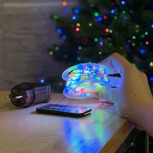 Світлодіодна гірлянда Роса 50 метрів різнокольорове світло білий провід 500 LED 8 режимів з пультом - фото 2