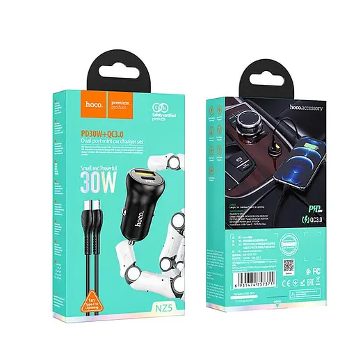 Адаптер автомобильный HOCO Type-C to Lightning Cable Smooth Road Car Charger NZ5 30W Black - фото 7