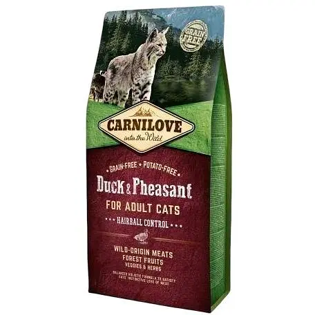 Сухой корм Carnilove Cat Hairball Control для вывода шерсти у кошек утка и фазан 6 кг - фото 1