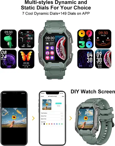 Розумні смарт-години в протиударному тактичному корпусі Lige C20 з двома ремінцями Camouflage Green, BW1821E (17792) - фото 9