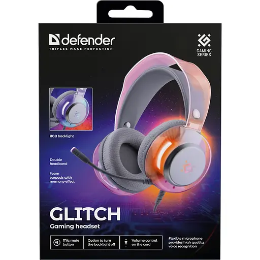 Гарнітура Defender Glitch, USB, RGB, 2м, White - фото 8