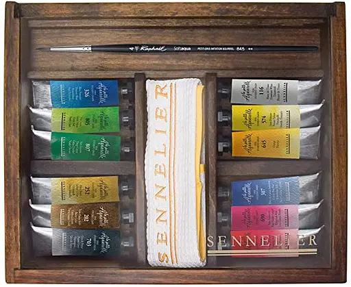 Набір акварелі La Petit Aquarelle de Sennelier, 12 кольорів по 10 мл, кисть, дерев'яний короб (N131689.00)