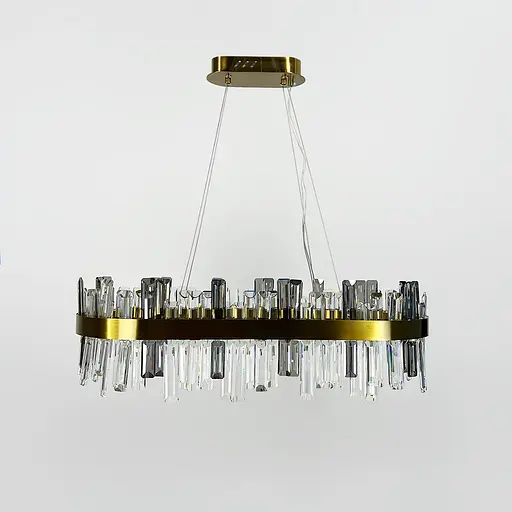 Підвісна овальна люстра із кришталем у латунному корпусі 100х30 см | Арт. MJ 210 L-1000 AB | Line F - фото 6