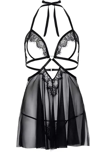 Пеньюар Leg Avenue Lace and mesh babydoll & panty Black M - фото 3