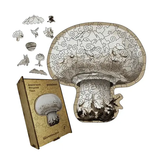 Деревянный фигурный пазл Шампиньон, А2, Картонная коробка 300+ элементов