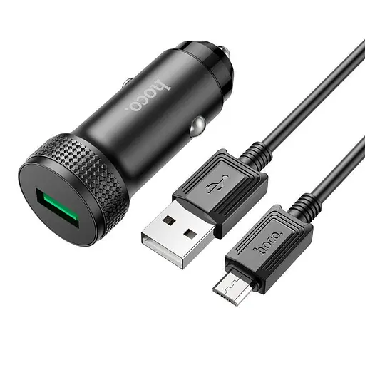 Адаптер автомобильный HOCO Micro USB Cable Level single port car charger Z49A 18W black - фото 1