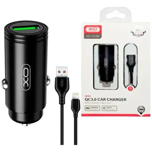 Автомобільний зарядний пристрій XO CC39 QC3.0 18W Car charger with Lighting suit ( NB103 ) Чорний - фото 1