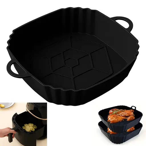 Квадратная силиконовая форма для аэрогриля, духовки и мультипечи 20х20 см, Kitchen Master Черный 87274 - фото 1