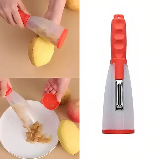Овочечистка з контейнером ніж економка для тонкого чищення овочів та фруктів, Kitchen Master Червоний 84556 - фото 2