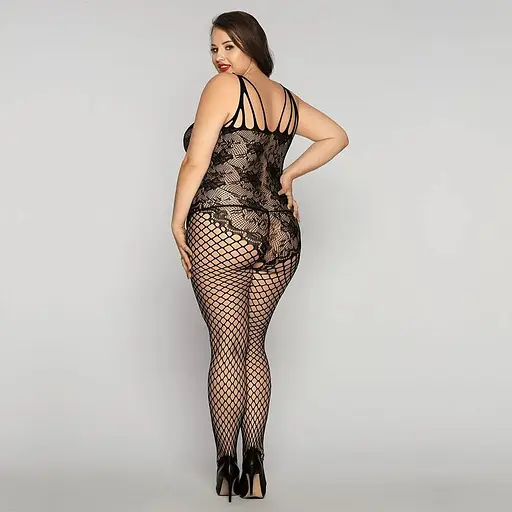 Бодістокінг JSY на все тіло з сіткою та мереживом Size Plus Black - фото 2