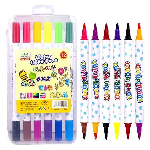 Набір двоколірних фломастерів 6 штук 12 кольорів 8059-12 в пластиковому боксі - фото 1