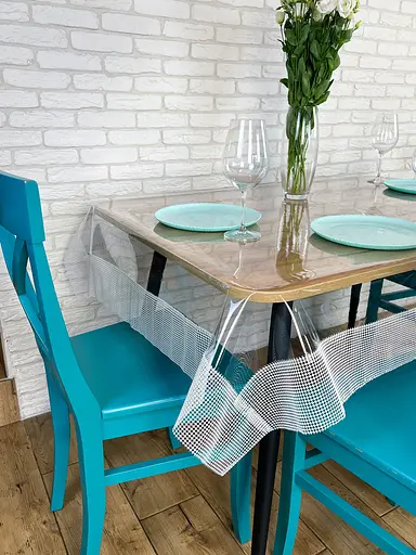 Скатертина силіконова з білою перлинною стрічкою 390х190 см - фото 5