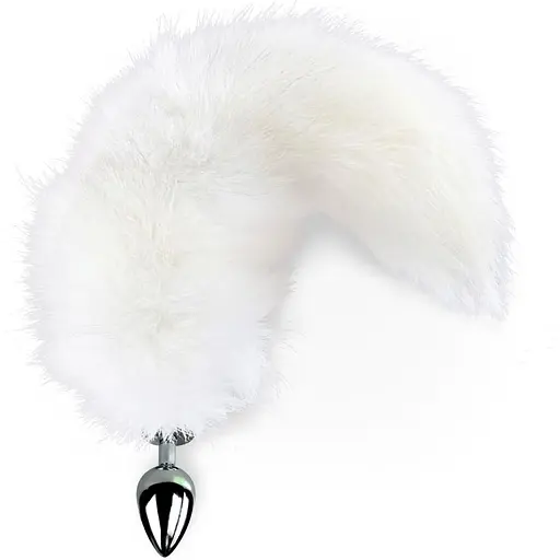 Металева анальна пробка Art of Sex з хвостом із натурального хутра Size M White fox