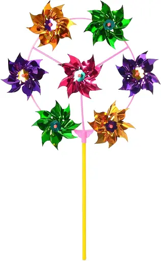 Ветряной флажок цветок, диаметр 28 см, палочка 28 см, фольга