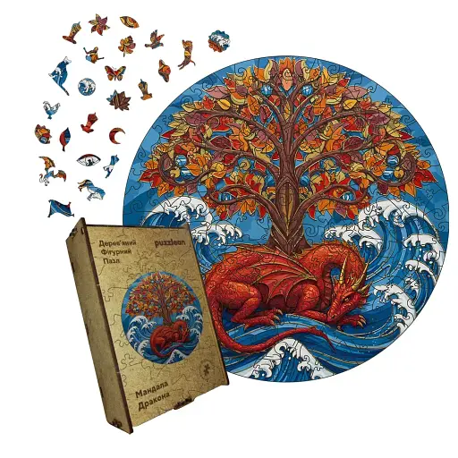 Деревянный пазл Мандала Дракона, А1, Картонная коробка 500+ элементов