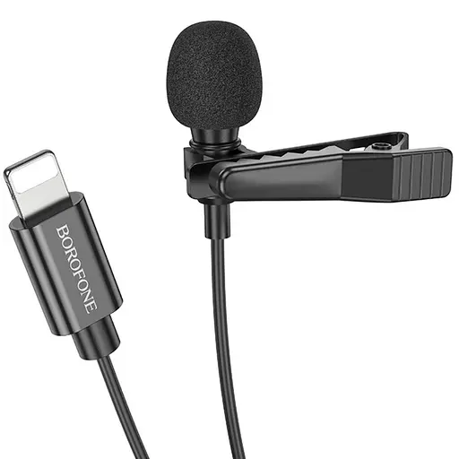 Микрофон петличный Borofone BFK11 Elegant lavalier Lightning 2m Black - фото 2