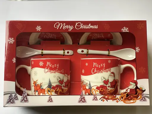 Набор новогодних кружек 250 мл 2 шт с ложками в коробке 3 макет Gee! - фото 1