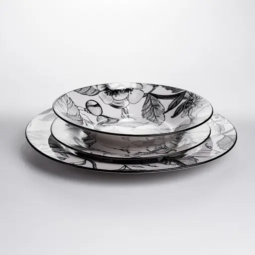 Столовий сервіз золотий на 6 персон 18 предметів набір фарфорових тарілок для сервірування столу сервіз тарілок Yiwu HP-HK-A4 - фото 3